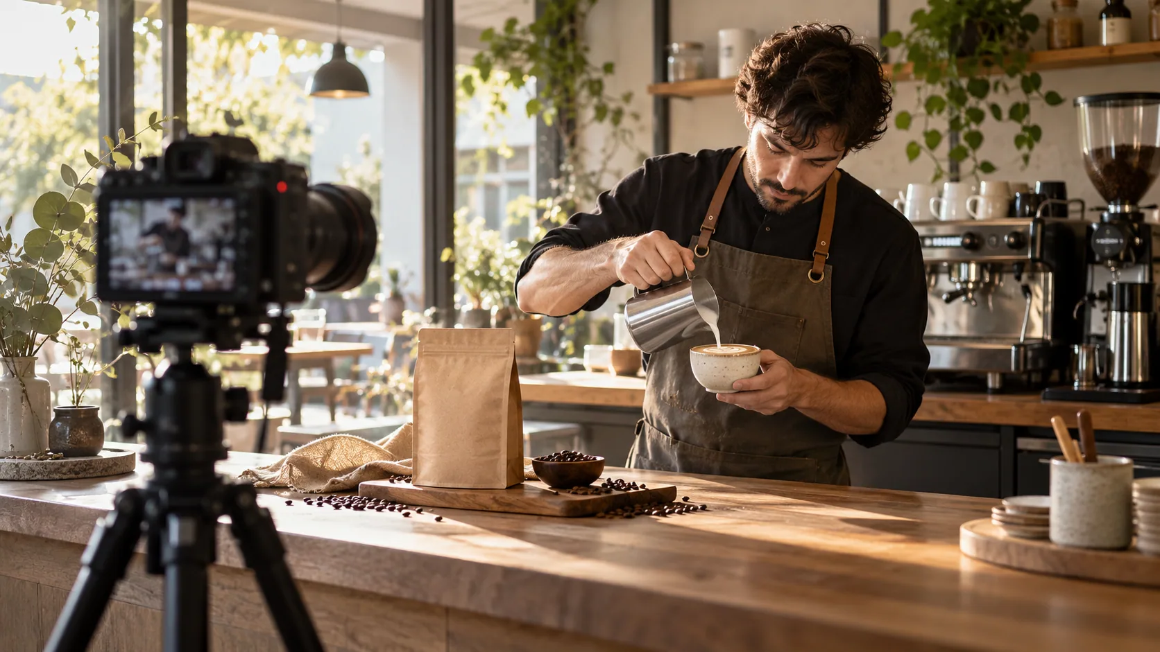 Producción audiovisual de una marca en un café